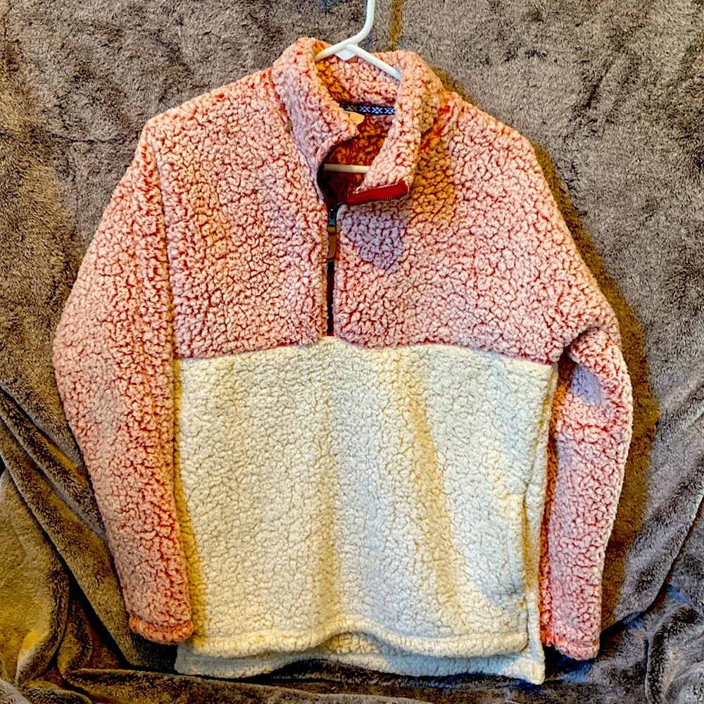 Pink & White Faux Sherpa Pull Over